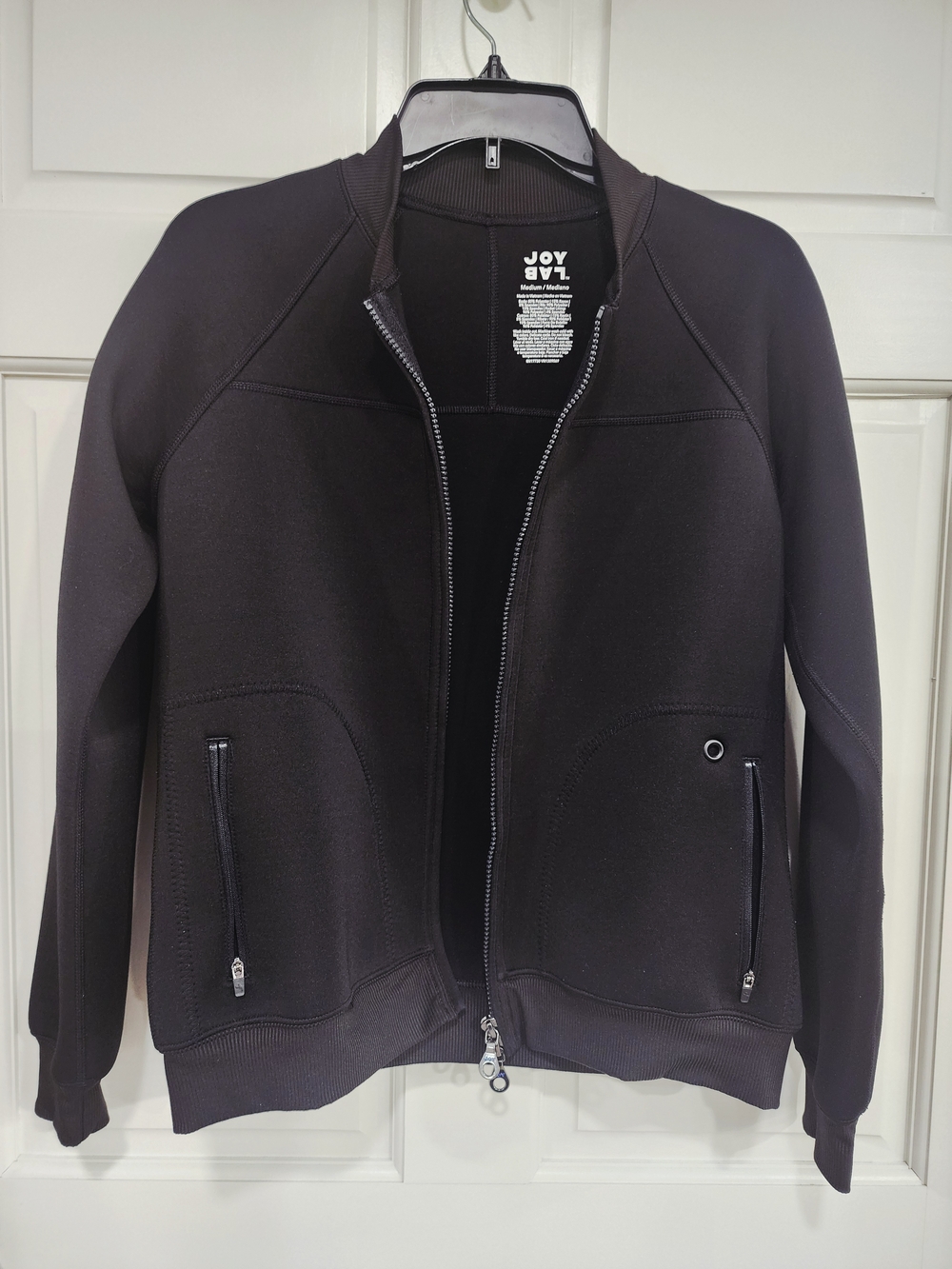 JoyLab Neoprene Black Full Zip Bomber Style Jacket Water Repellent  Medium
